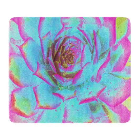 ホットピンクと青の多肉性セダムロゼット カッティングボード (正面)