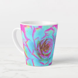 ホットピンクと青の多肉性セダムロゼット カフェラテマグ