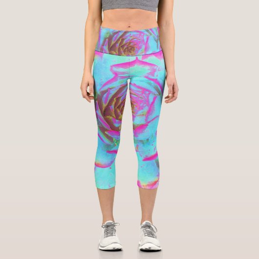 ホットピンクと青の多肉性セダムロゼット カプリレギンス (正面)