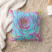ホットピンクと青の多肉性セダムロゼット クッション (ブランケット)