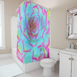 ホットピンクと青の多肉性セダムロゼット シャワーカーテン