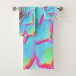 ホットピンクと青の多肉性セダムロゼット バスタオルセット