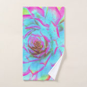 ホットピンクと青の多肉性セダムロゼット バスタオルセット (ハンドタオル)