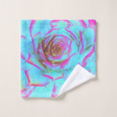 ホットピンクと青の多肉性セダムロゼット バスタオルセット (ウォッシュタオル)