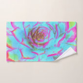 ホットピンクと青の多肉性セダムロゼット バスタオルセット (ハンドタオル)