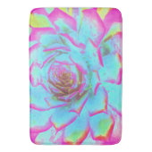 ホットピンクと青の多肉性セダムロゼット バスマット (正面縦)