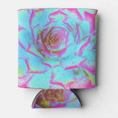 ホットピンクと青の多肉性セダムロゼット 缶クーラー (正面)