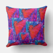 ホットピンクと青の複数のハート枕 クッション (裏面)