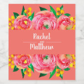 ホットピンクと黄色のフローラ水色 ワインラベル (シングルラベル)