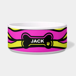 ホットピンクと黄色パーソナライズされた犬 ボウル
