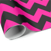 ホットピンクと黒の大きなシェブロンラッピング紙 ラッピングペーパー (ロールコーナー)