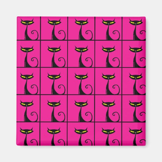 ホットピンクと黒の子猫コラージュ マグネット (正面)