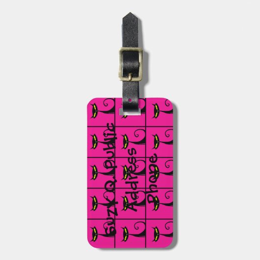 ホットピンクと黒の子猫コラージュ ラゲッジタグ (正面縦)