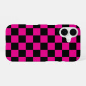 ホットピンクと黒の市松模様プリント iPhone 16ケース (裏面横)