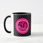 ホットピンクと黒の水玉 50歳の誕生日おめでとう マグカップ (左)