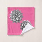 ホットピンクに多肉質の水色グレー バスタオルセット (ウォッシュタオル)