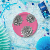 ホットピンクに多肉質の水色グレー ペーパープレート (パーティー)