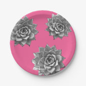 ホットピンクに多肉質の水色グレー ペーパープレート (正面)