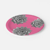 ホットピンクに多肉質の水色グレー ペーパープレート (アングル)