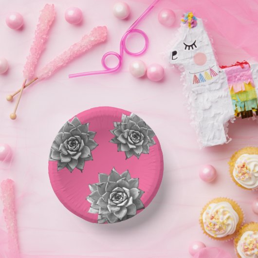 ホットピンクに多肉質の水色グレー ペーパーボウル (パーティー)