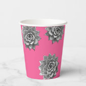 ホットピンクに多肉質の水色グレー 紙コップ (裏面)