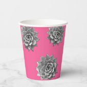 ホットピンクに多肉質の水色グレー 紙コップ (正面)