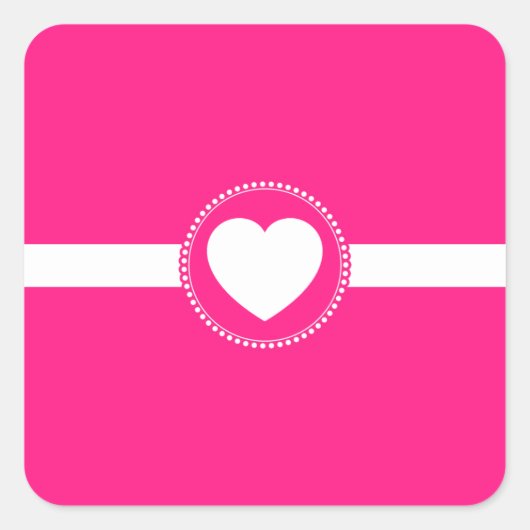 ホットピンクに白丸の可愛い白ハート スクエアシール (正面)