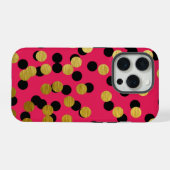 ホットピンクに黒と金の水玉 iPhoneケース (裏面横)