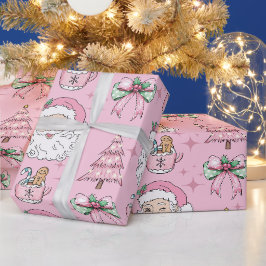 ホットピンクのお父さんクリスマスボウ ラッピングペーパー