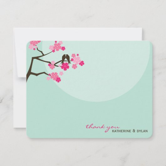 ホットピンクのさくらんぼ花鳥を愛するサンキューカード サンキューカード (正面)