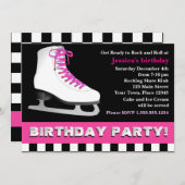 ホットピンクのアイススケートの誕生日パーティー 招待状 (正面/裏面)