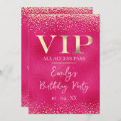 ホットピンクのイベントまたはパーティーのゴールドVIP 招待状 (正面/裏面)