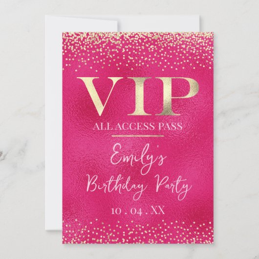 ホットピンクのイベントやパーティー用のゴールドVIP 招待状 (正面)