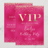 ホットピンクのイベントやパーティー用のゴールドVIP 招待状 (正面/裏面)