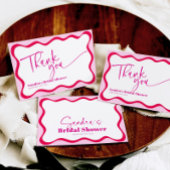 ホットピンクのウェーブボーダー ブライダルシャワーのお礼 サンキューカード