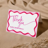 ホットピンクのウェーブボーダー ブライダルシャワーのお礼 サンキューカード