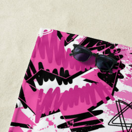 ホットピンクのカオス – 明るいピンクの熱帯 ビーチタオル