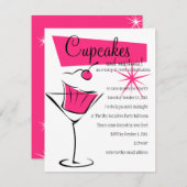 ホットピンクのカップケーキとマルティニ 招待状 (正面/裏面)