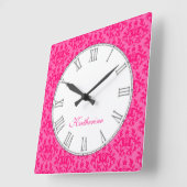 ホットピンクのカンガルーpawダマスク名の壁時計 スクエア壁時計 (傾斜)