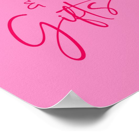 ホットピンクのカードとギフトパーティーのサイン ポスター (角)