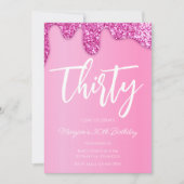 ホットピンクのガーリーなグリッター30歳の誕生日パーティー 招待状 (正面)