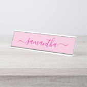 ホットピンクのガーリー署名 デスクネームプレート (正面)