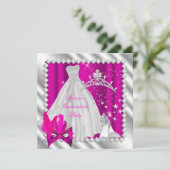 ホットピンクのキンセアニエラ 15歳のマスカレードパーティー 招待状 (スタンド正面)