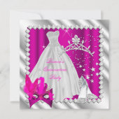 ホットピンクのキンセアニエラ 15歳のマスカレードパーティー 招待状 (正面)