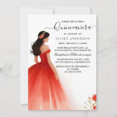 ホットピンクのクラウンティアラ ブラックレース レッドのキンセアニエラ 招待状 (正面)