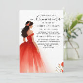 ホットピンクのクラウンティアラ ブラックレース レッドのキンセアニエラ 招待状 (スタンド正面)