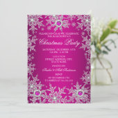 ホットピンクのクリスマスパーティー クリスタルの雪の結晶 招待状 (スタンド正面)