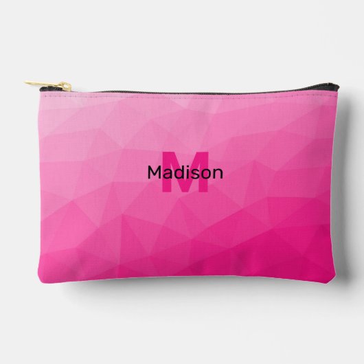 ホットピンクのグラデーションジオメトリメッシュパターンモノグラム アクセサリーポーチ (正面)