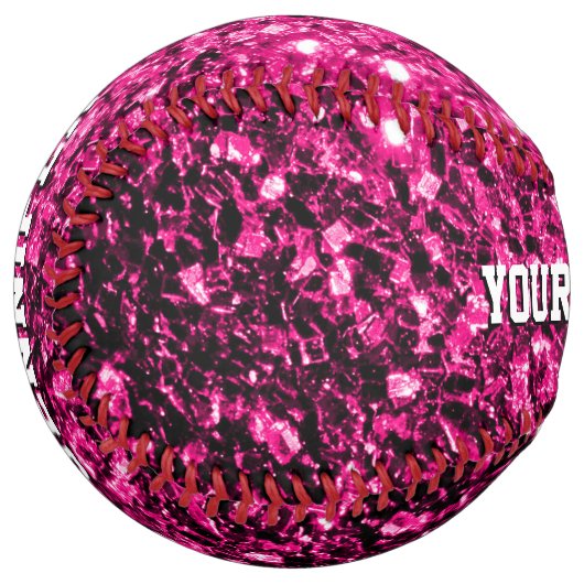 ホットピンクのグリッターがあなたの名前チームを輝かせる ソフトボール (正面左)