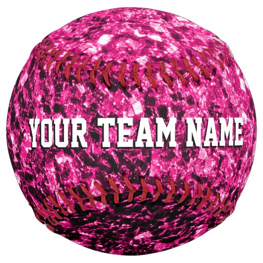 ホットピンクのグリッターがあなたの名前チームを輝かせる ソフトボール (正面)